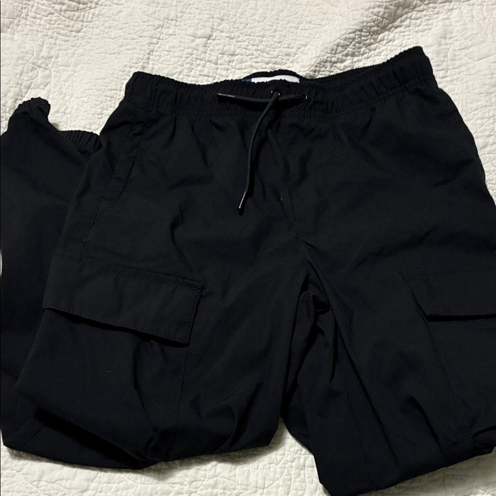 Kids Black Cargo Pants, L